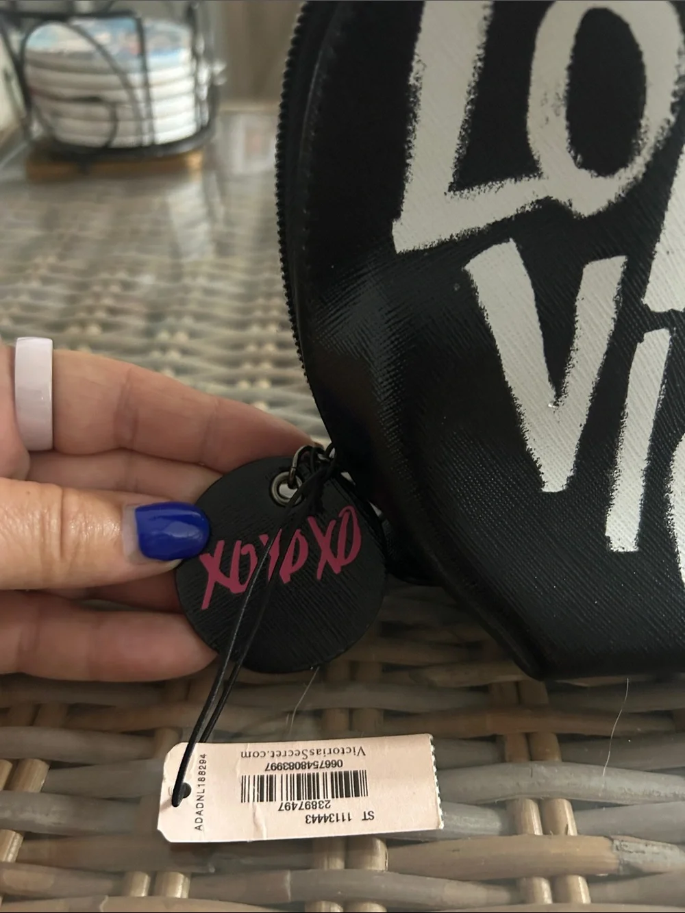 Victoria's Secret Black Heart Cosmetic Pouch with White Graffiti Logo
